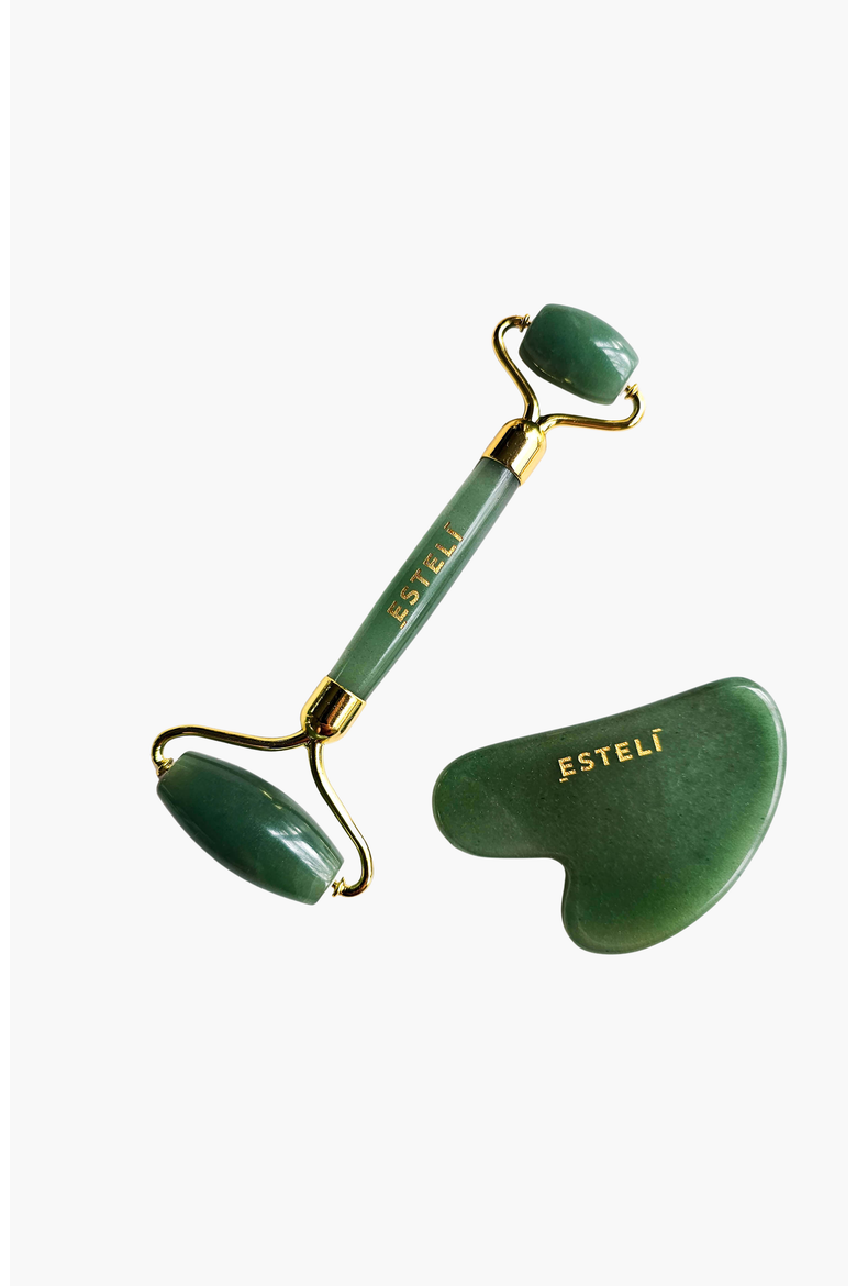 Aventurine Roller and Gua Sha Set, Main, color, Dark Green