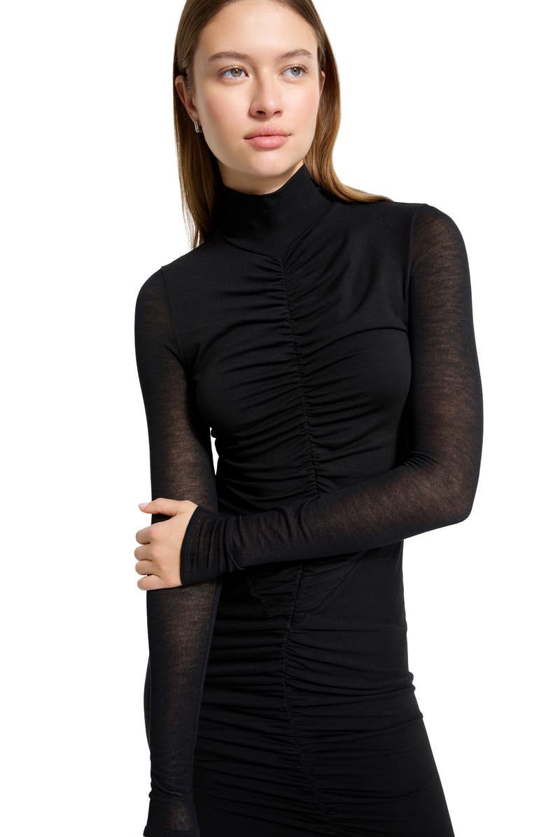 Marcella Athena Center Ruched Long Sleeve Dress, Alternate, color, Black