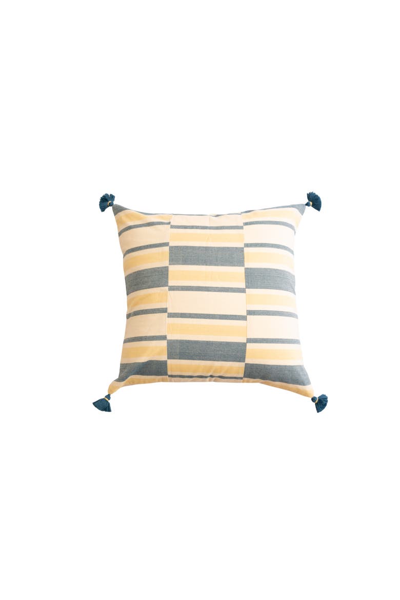 Jodha Handloom Square Pillow Cover with Tassels, Main, color, Indigo & Beige