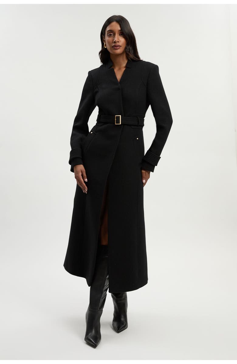 Karen Millen Wool Notch Neck Belted Maxi Coat, Alternate, color, Black