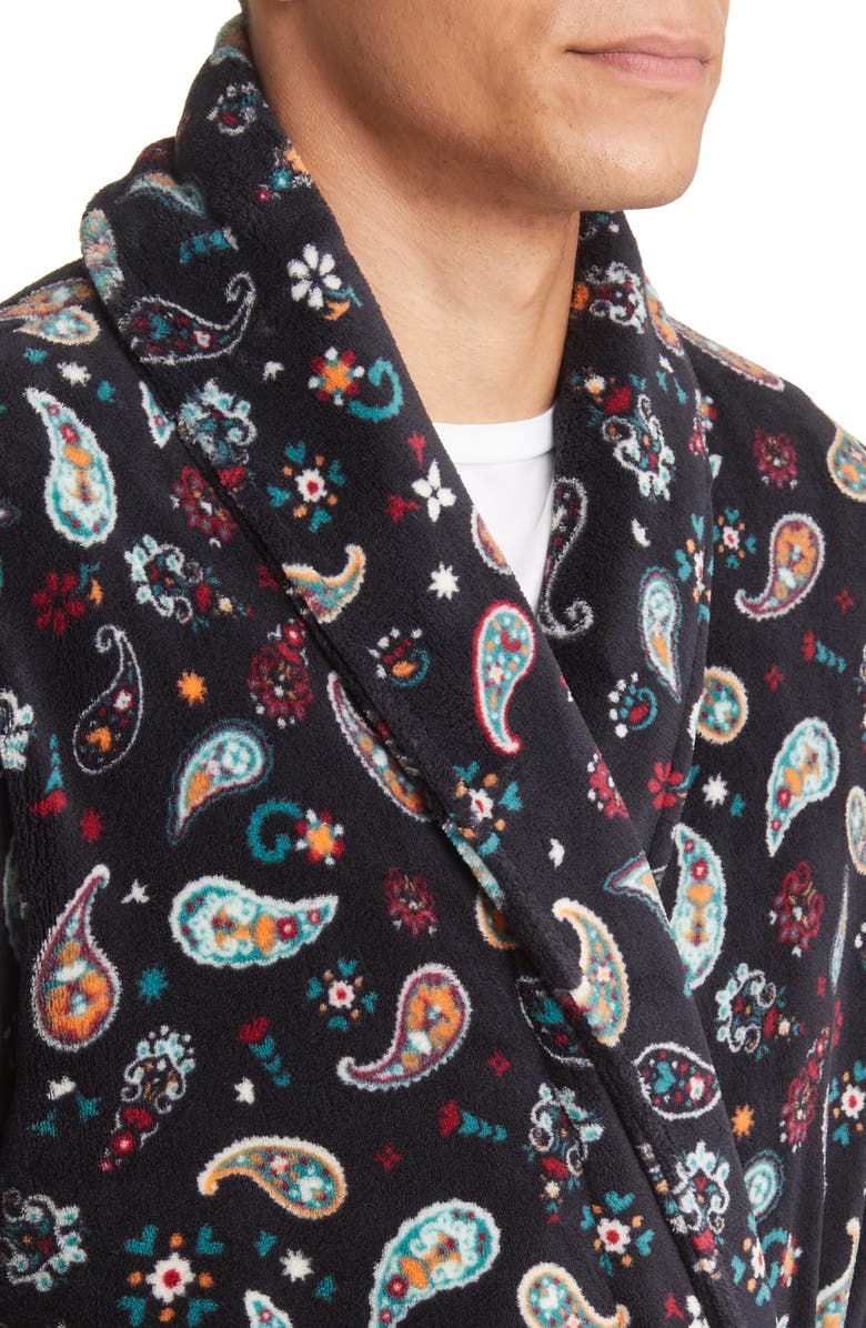 Majestic International Paisley Fleece Robe, Alternate, color, Black Paisley