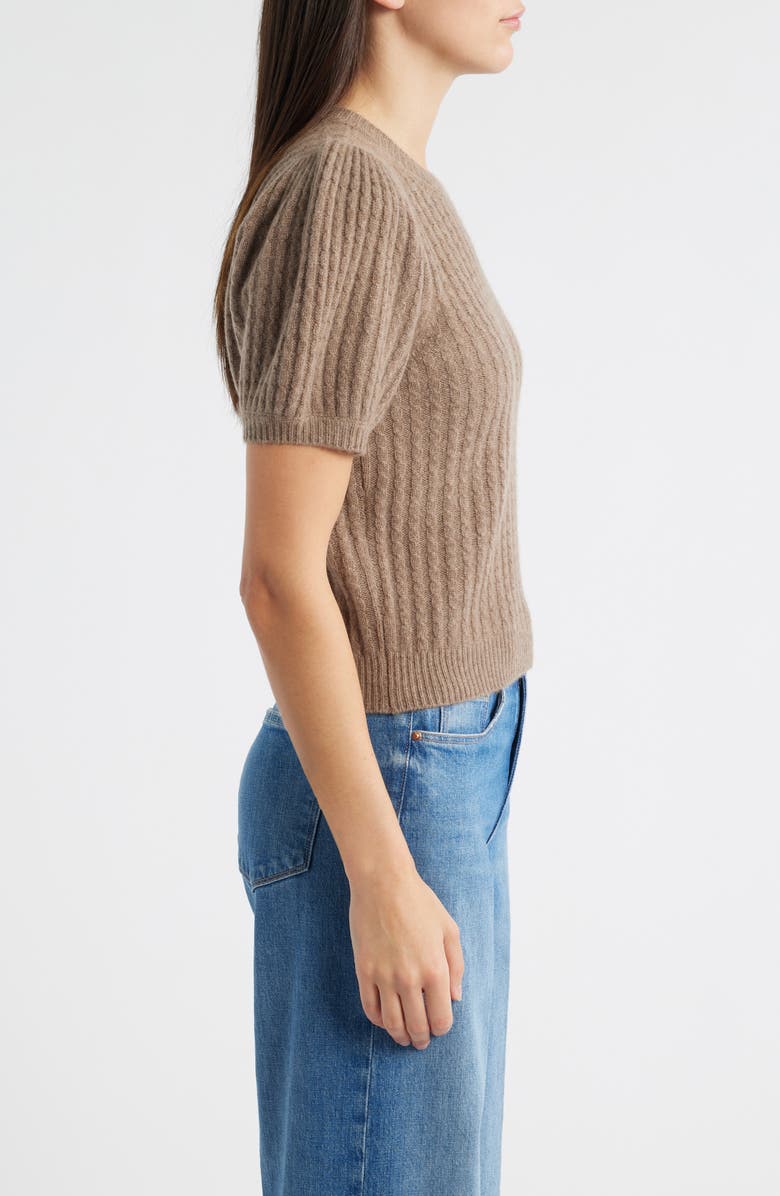 PAIGE Lucerne Puff Sleeve Cable Knit Cashmere Sweater, Alternate, color, Heather Brown