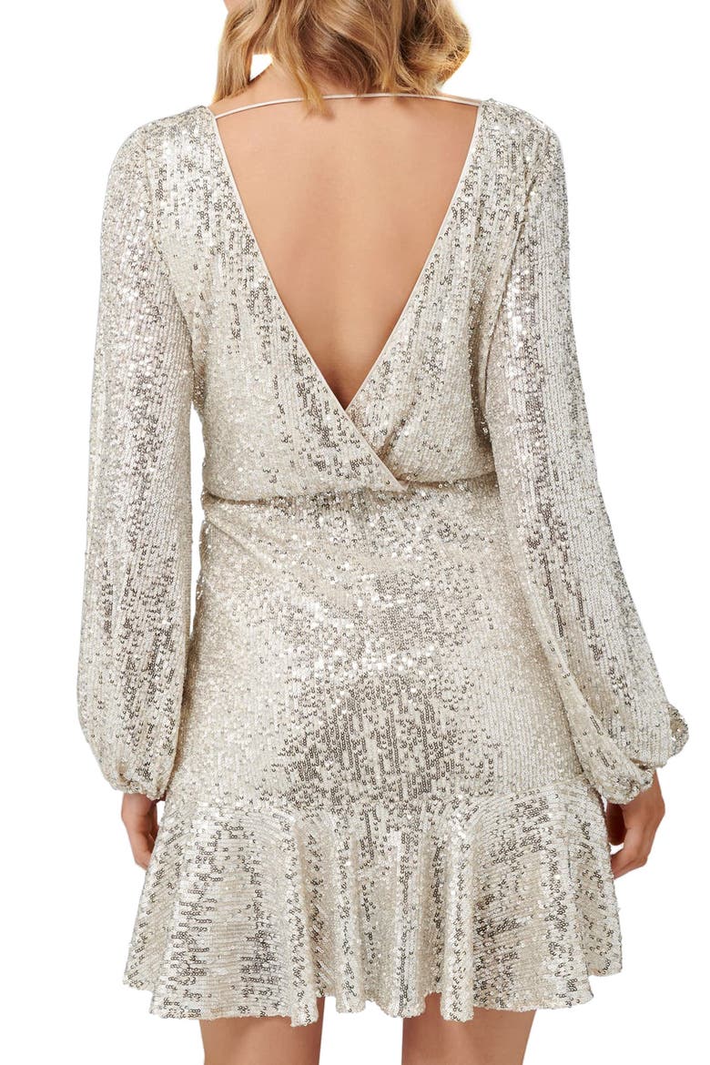 Flip Sequin Long Sleeve Cocktail Dress, Alternate, color, SILVER