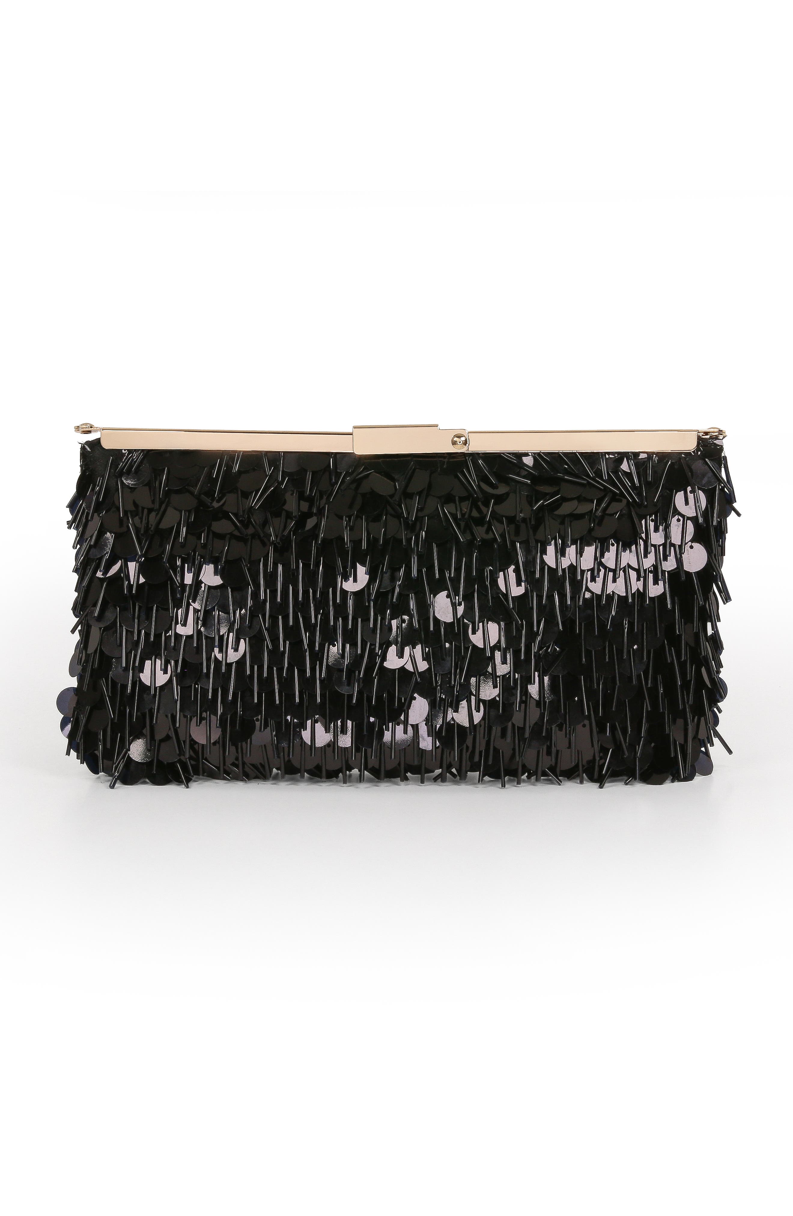Jewel Badgley Mischka Briar Mixed Sequin Hinged Frame Clutch, Alternate, color, Black