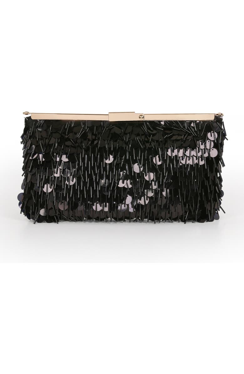 Jewel Badgley Mischka Briar Mixed Sequin Hinged Frame Clutch, Alternate, color, Black