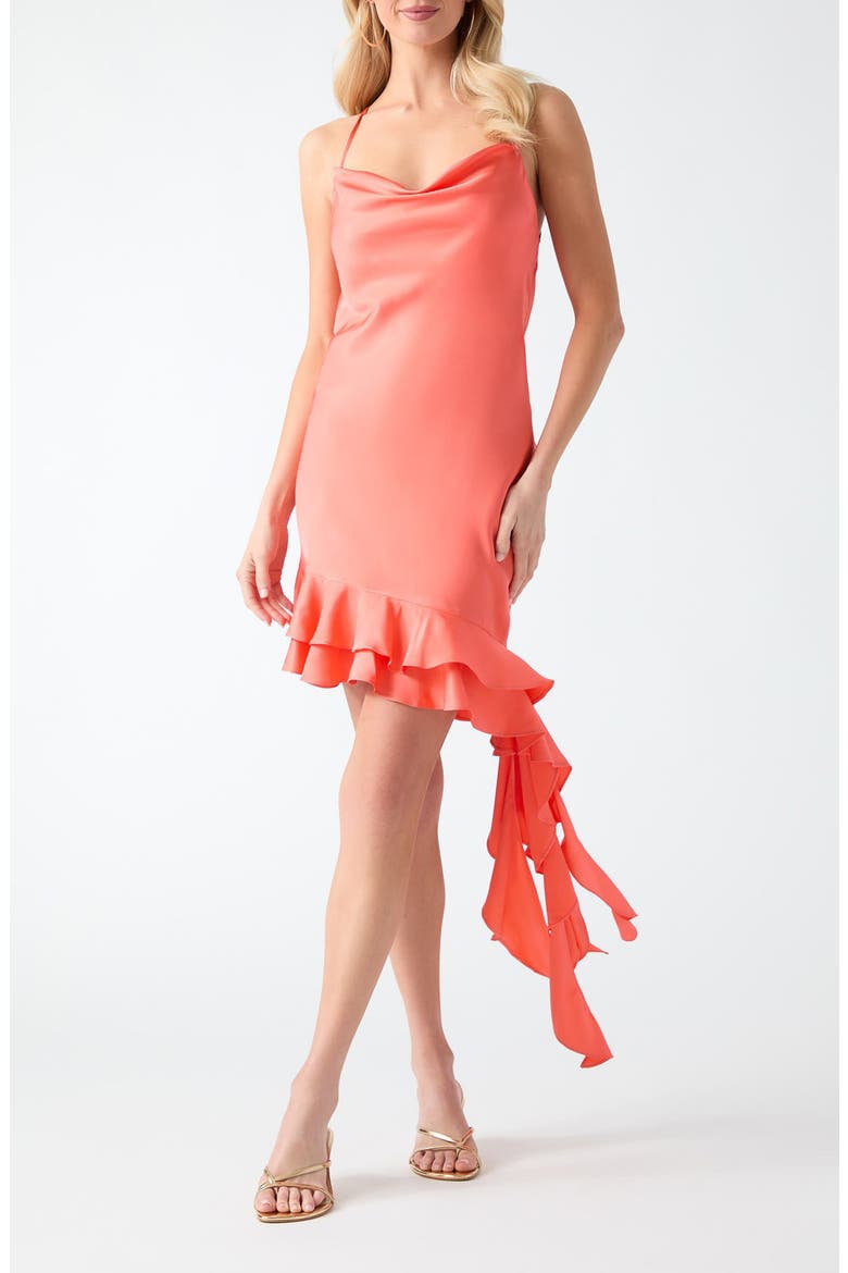 Serria Ruffle Cowl Neck Slipdress, Main, color, CORAL