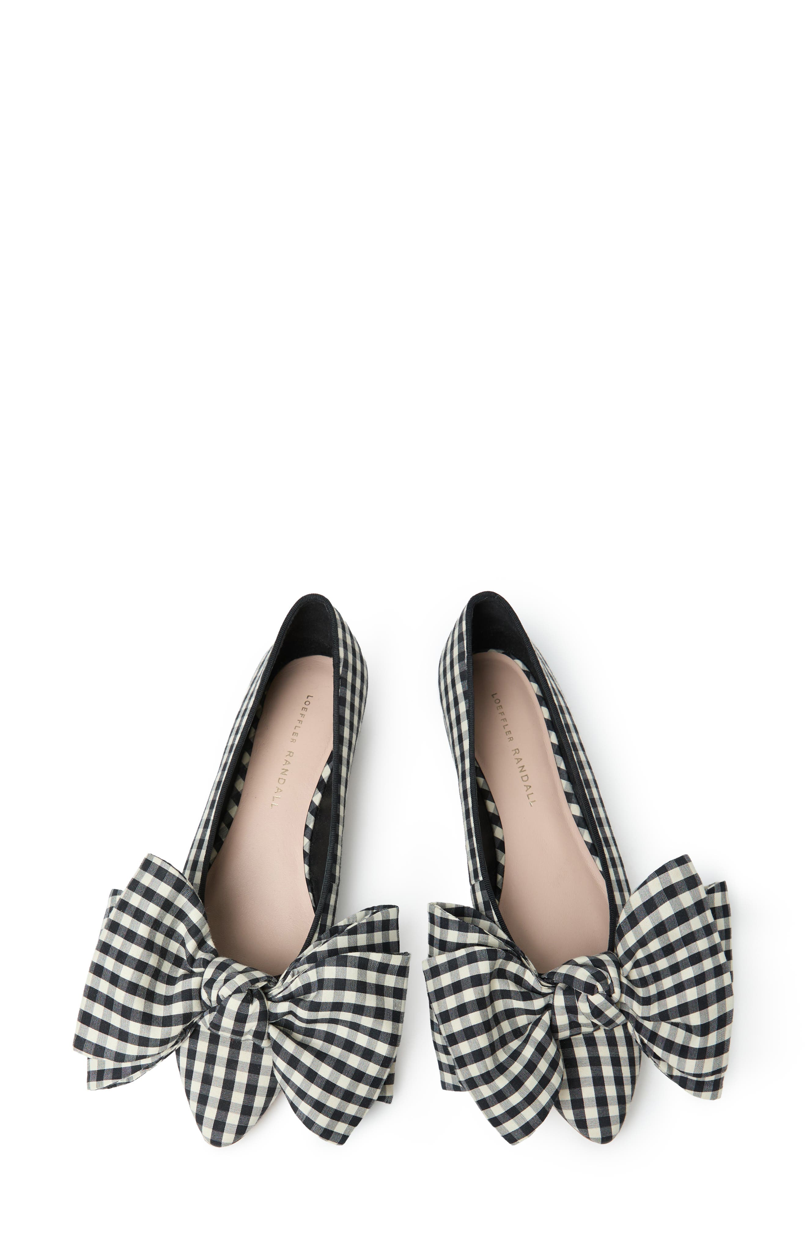 Loeffler Randall Noa Bow Flat, Alternate, color, Black/ White Gingham