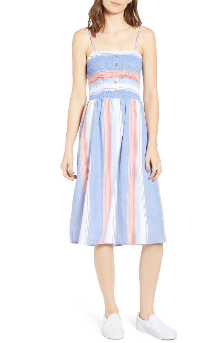 Angie Smocked Bodice Stripe Midi Dress, Main, color,