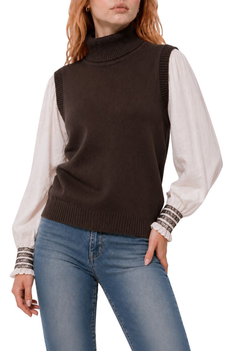 Anne Mixed Media Turtleneck Sweater, Main, color, CHOCOLATE/ GARDENIA