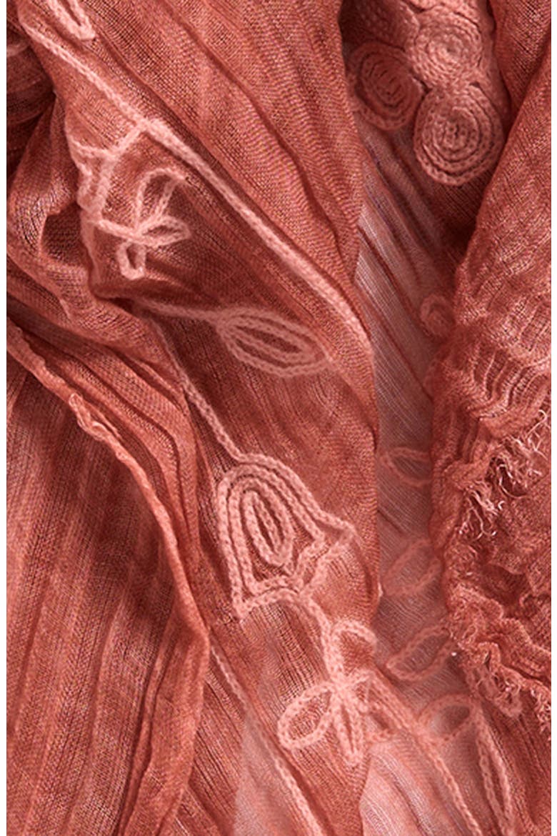 Floral Embroidered Gauze Fringe Scarf, Alternate, color, PINK DESERT