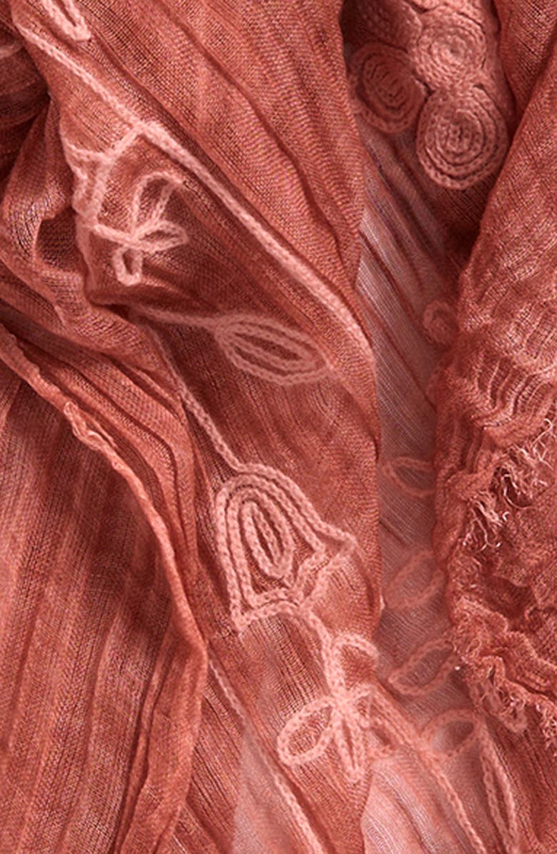Treasure & Bond Floral Embroidered Gauze Fringe Scarf, Alternate, color, Pink Desert