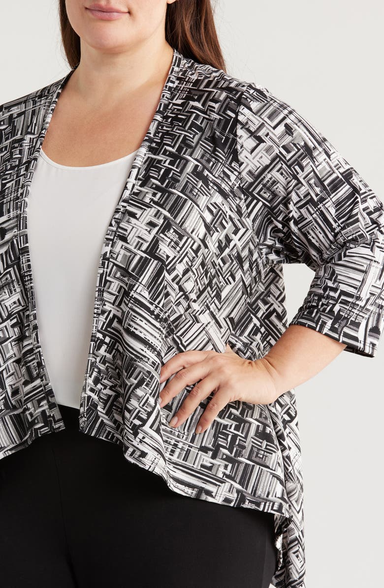 24seven Comfort Apparel Abstract Print Open Front Cardigan, Alternate, color,