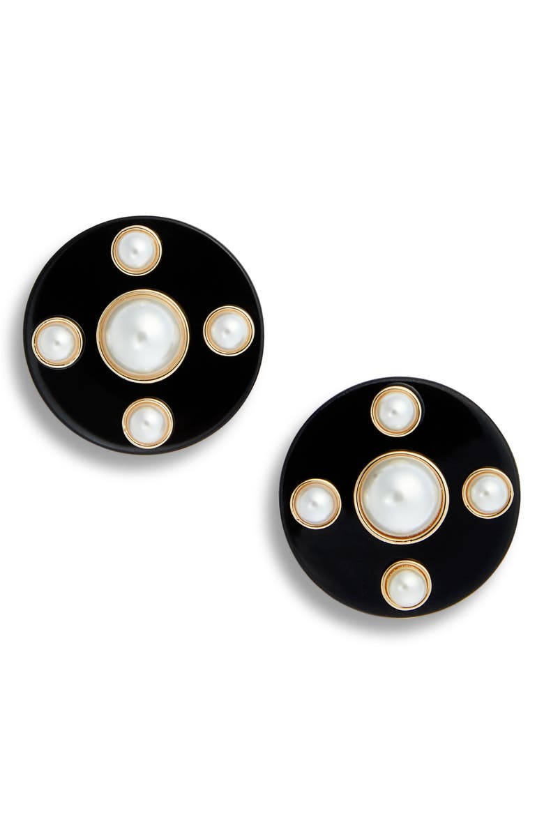Carolina Herrera Faux Pearl Disc Stud Earrings, Main, color,