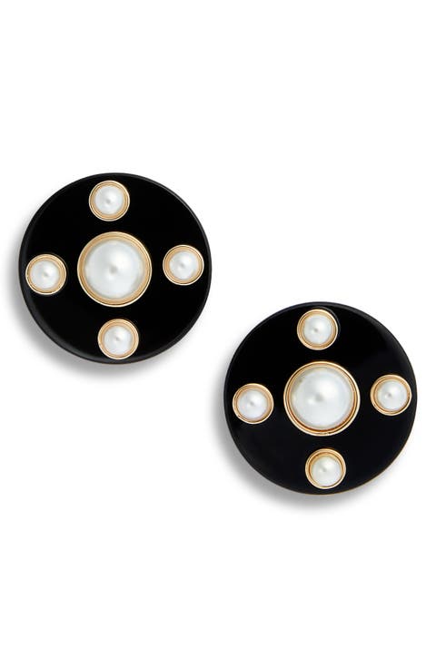 Faux Pearl Disc Stud Earrings
