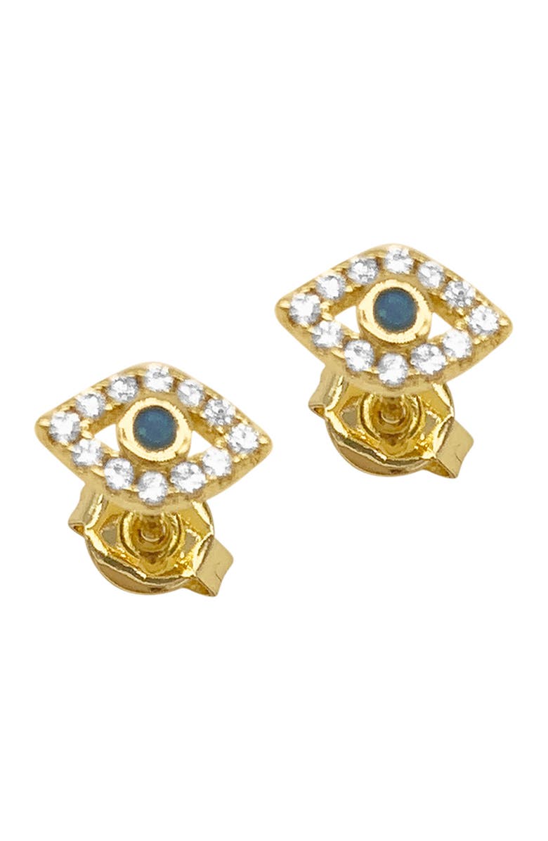 Adornia 14K Yellow Gold Plated Evil Eye Stud Earrings, Alternate, color, Yellow