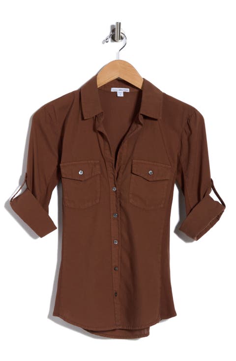 Three-Quarter Sleeve Button-Up Shirt