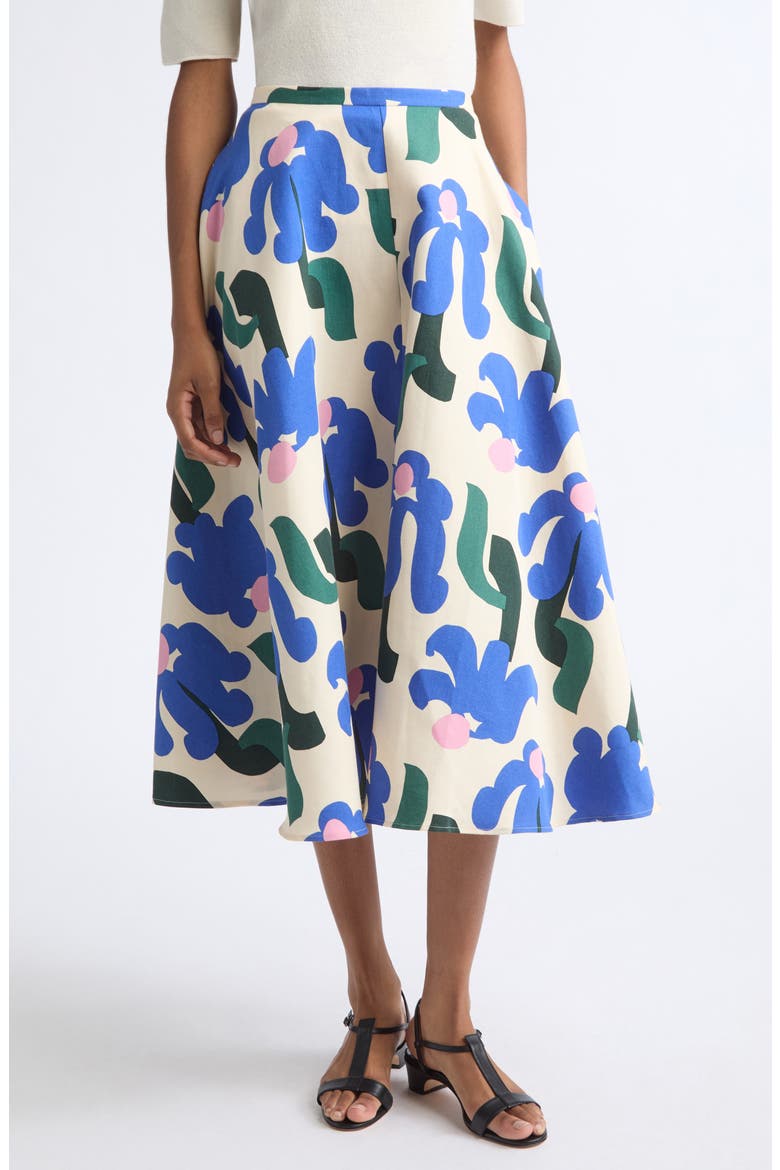 Viritt Kukkahattu Floral Cotton & Linen Skirt, Main, color, BLUE