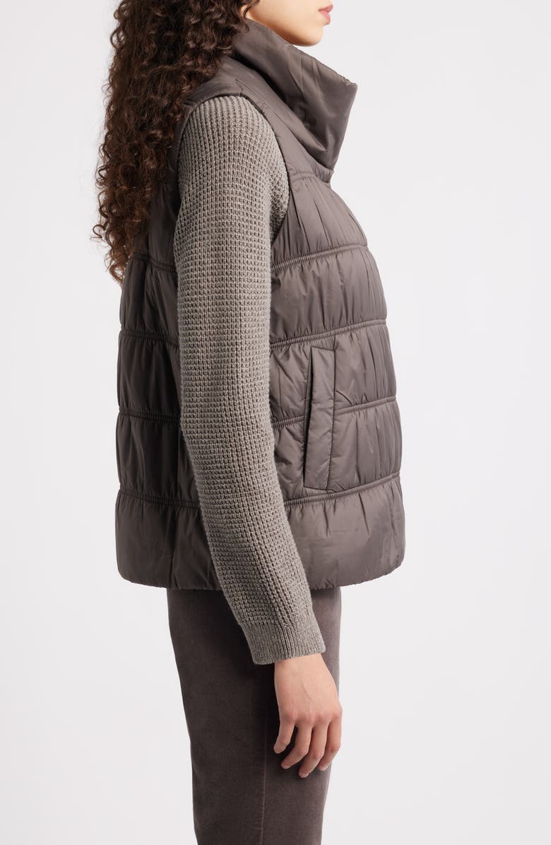 Eileen Fisher Ruched High Collar Vest, Alternate, color, Rye