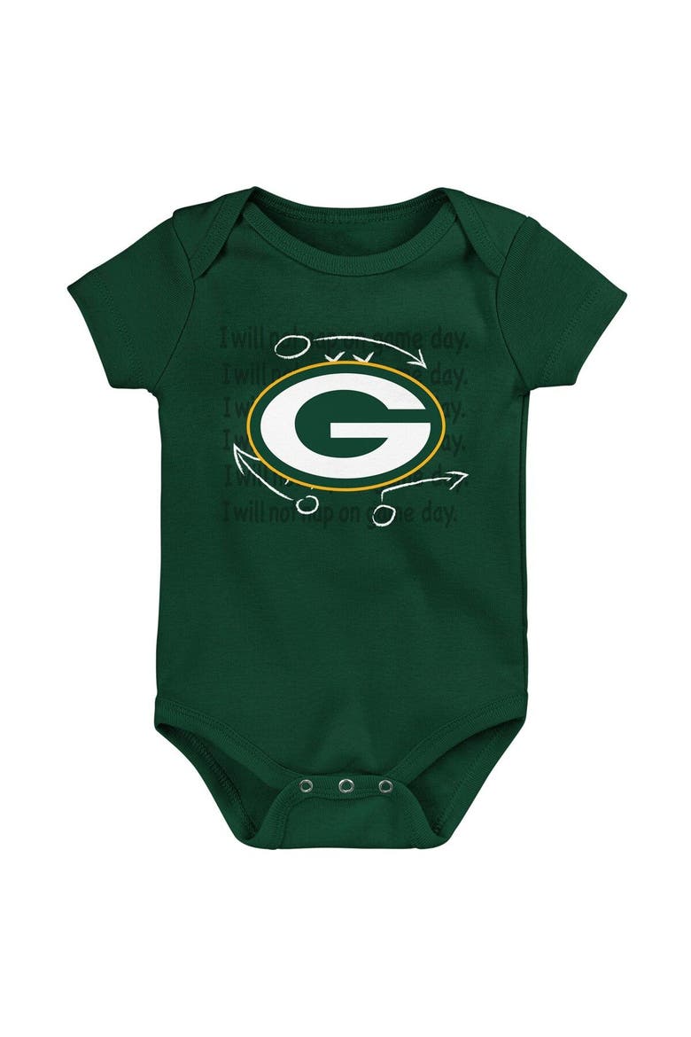 Newborn & Infant Green/Gold/Heather Gray Green Bay Packers Three-Pack Eat, Sleep & Drool Retro Bodysuit Set, Alternate, color, Green