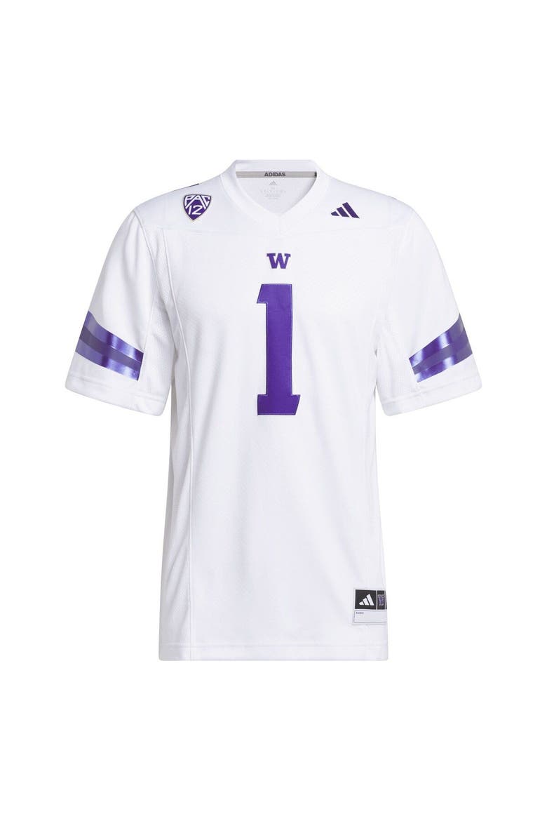 Men's adidas #1 White Washington Huskies Premier Football Jersey, Alternate, color, White