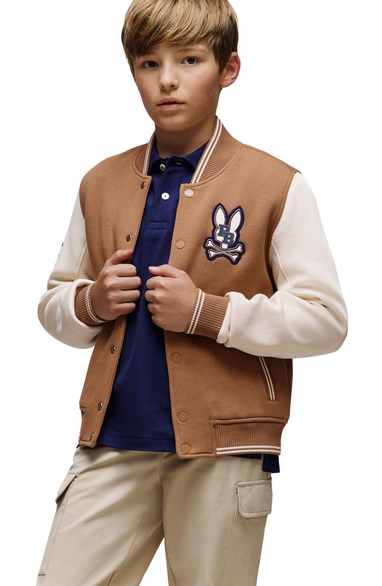 Psycho Bunny Kids' Wade Colorblock Graphic Bomber Jacket, Alternate, color,