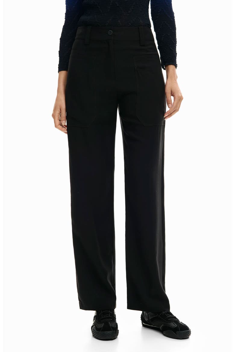 High Waist Straight Leg Pants, Main, color, BLACK