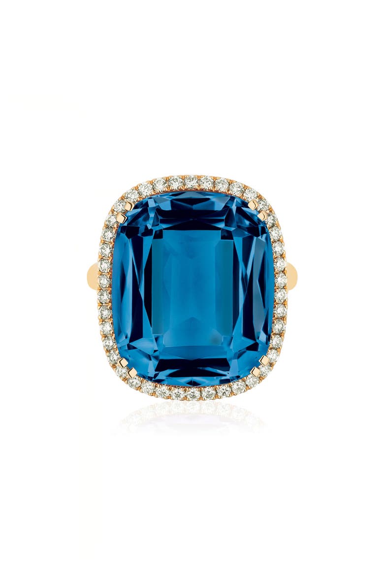 Gossip Cushion Cut Blue Topaz & Diamond Cocktail Ring, Main, color, LONDON BLUE TOPAZ