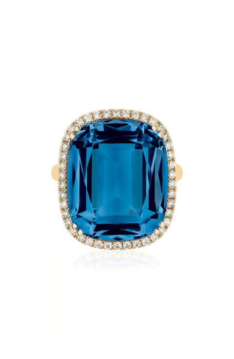 Gossip Cushion Cut Blue Topaz & Diamond Cocktail Ring