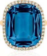 GOSHWARA Gossip Cushion Cut Blue Topaz & Diamond Cocktail Ring