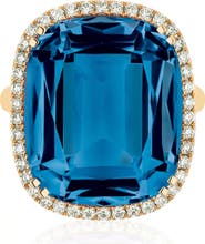 GOSHWARA Gossip Cushion Cut Blue Topaz & Diamond Cocktail Ring