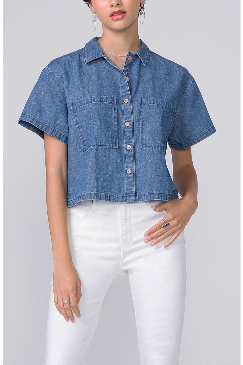 Sami Short Sleeve Cotton Chambray Button-Up Shirt, Main, color, CHAMBRAY