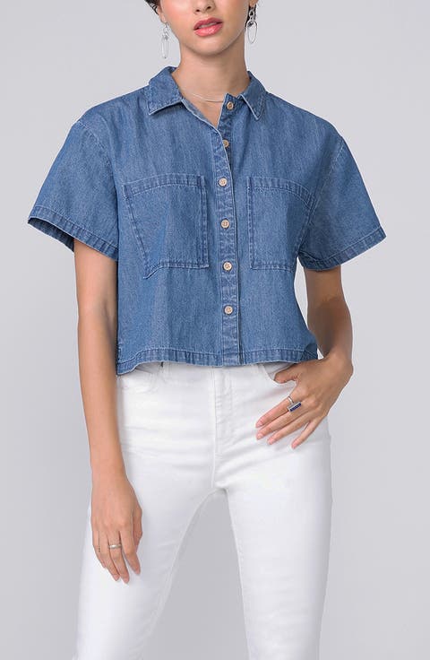 Sami Short Sleeve Cotton Chambray Button-Up Shirt