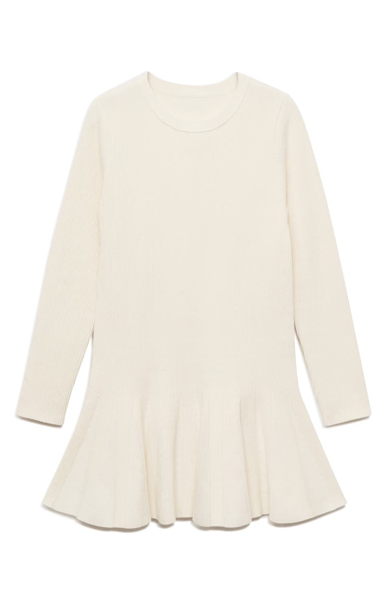 MANGO Ottom Pleated Long Sleeve Stretch Rib Minidress, Alternate, color, Ecru