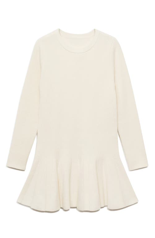 Mango Ottom Pleated Long Sleeve Stretch Rib Minidress In Ecru