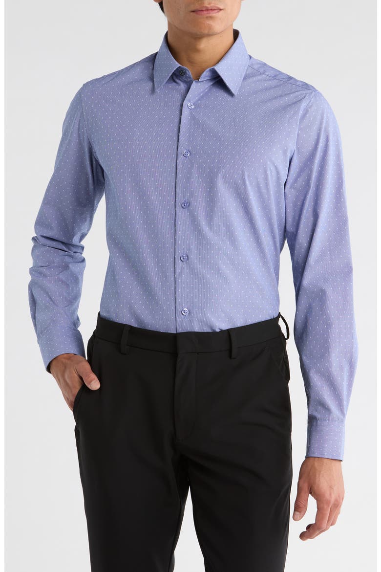 Slim Fit Dot Textured Stretch Cotton Dress Shirt, Main, color, NAVY