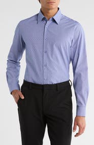 Duchamp Slim Fit Dot Textured Stretch Cotton Dress Shirt