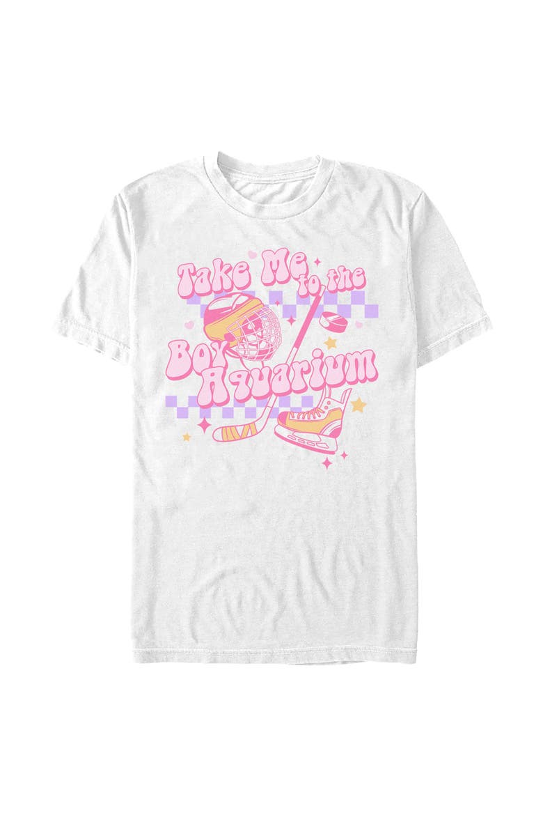 Men's Lost Gods Boy Aquarium Hockey Collage  Graphic T-Shirt, Main, color, White