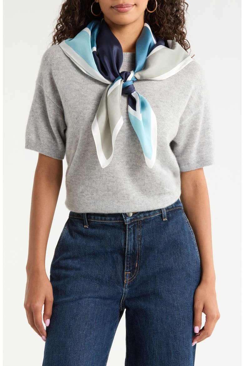 Printed Square Silk Scarf, Main, color, BLUE TRIANGLES