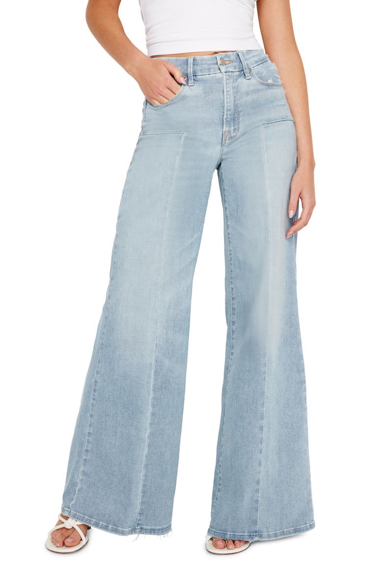Good American Good Waist Distressed Palazzo Jeans, Main, color, Indigo417