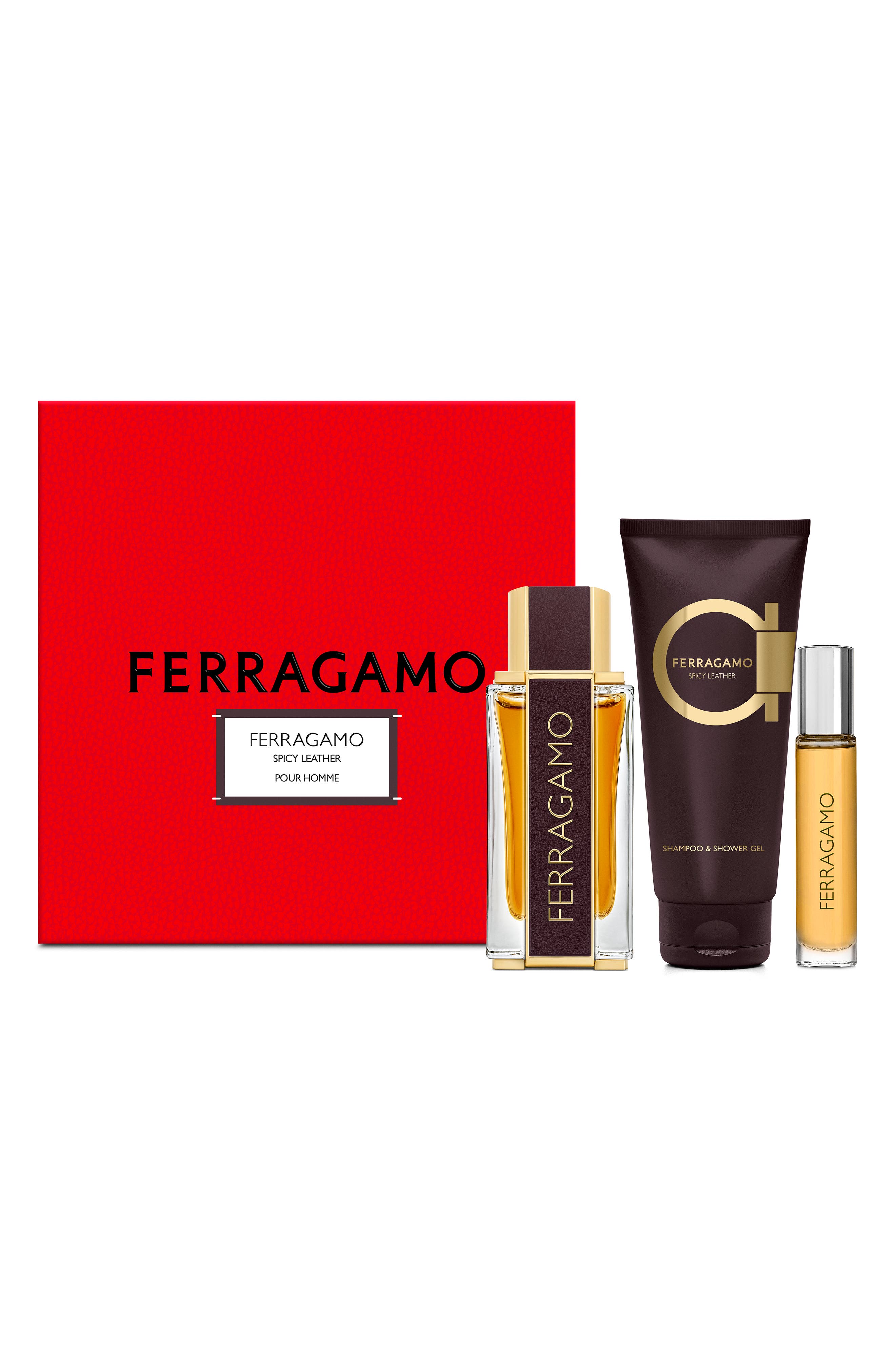 Salvatore Ferragamo アロマキャンドル 2個セット　本革ケース FERRAGAMO Spicy Leather Eau de Parfum 3-Piece Gift Set $159 Value