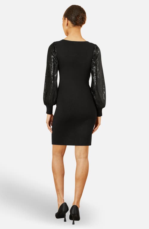 Yumi Knitted Fitted Dress With Sequin Sleeves In Black