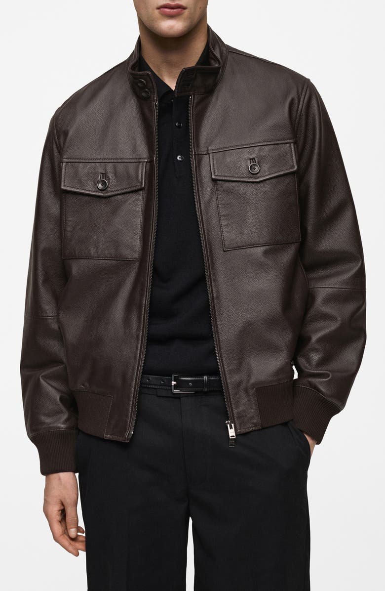 MANGO Leather Biker Jacket, Main, color, 