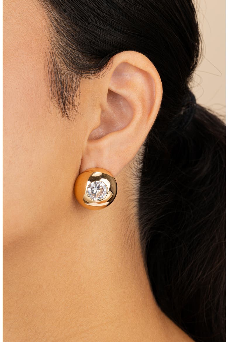 Zora Cubic Zirconia Dome Stud Earrings, Alternate, color, GOLD