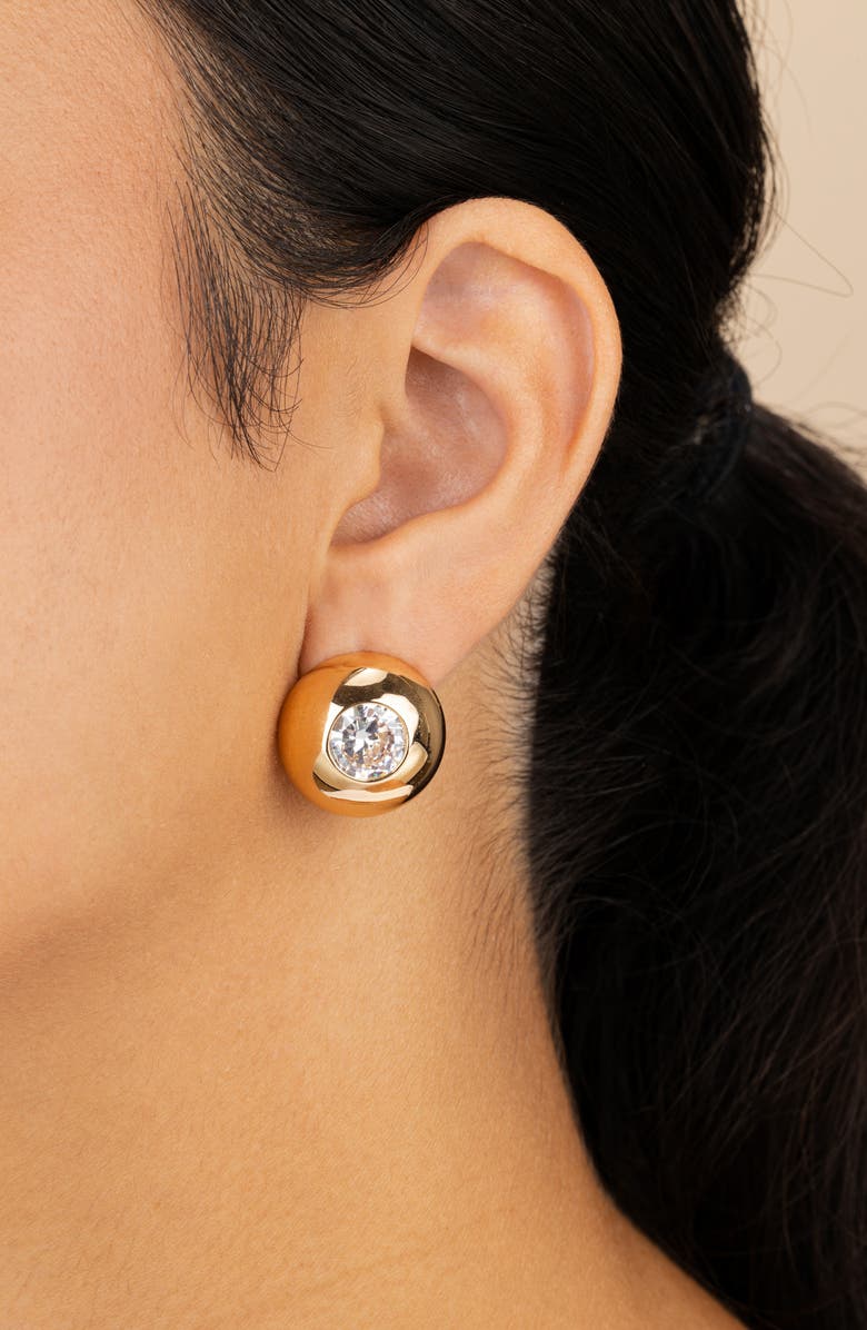 Sterling Forever Zora Cubic Zirconia Dome Stud Earrings, Alternate, color, Gold