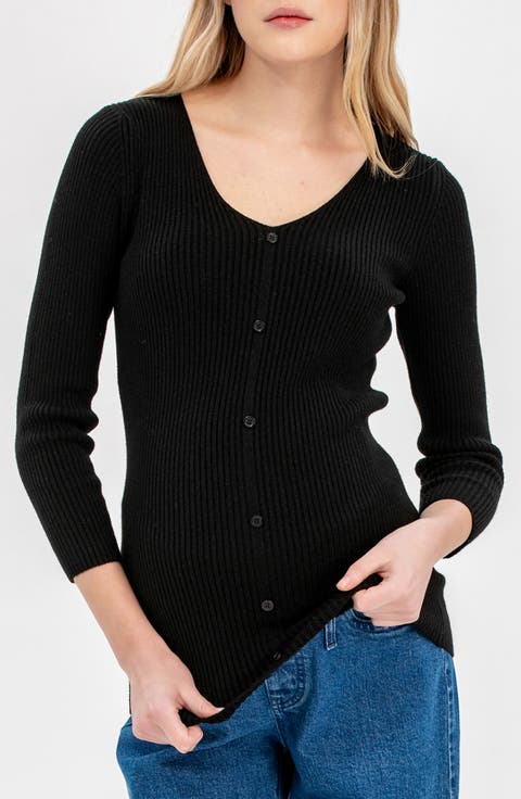 Bella Rib Button Trim V-Neck Maternity Sweater