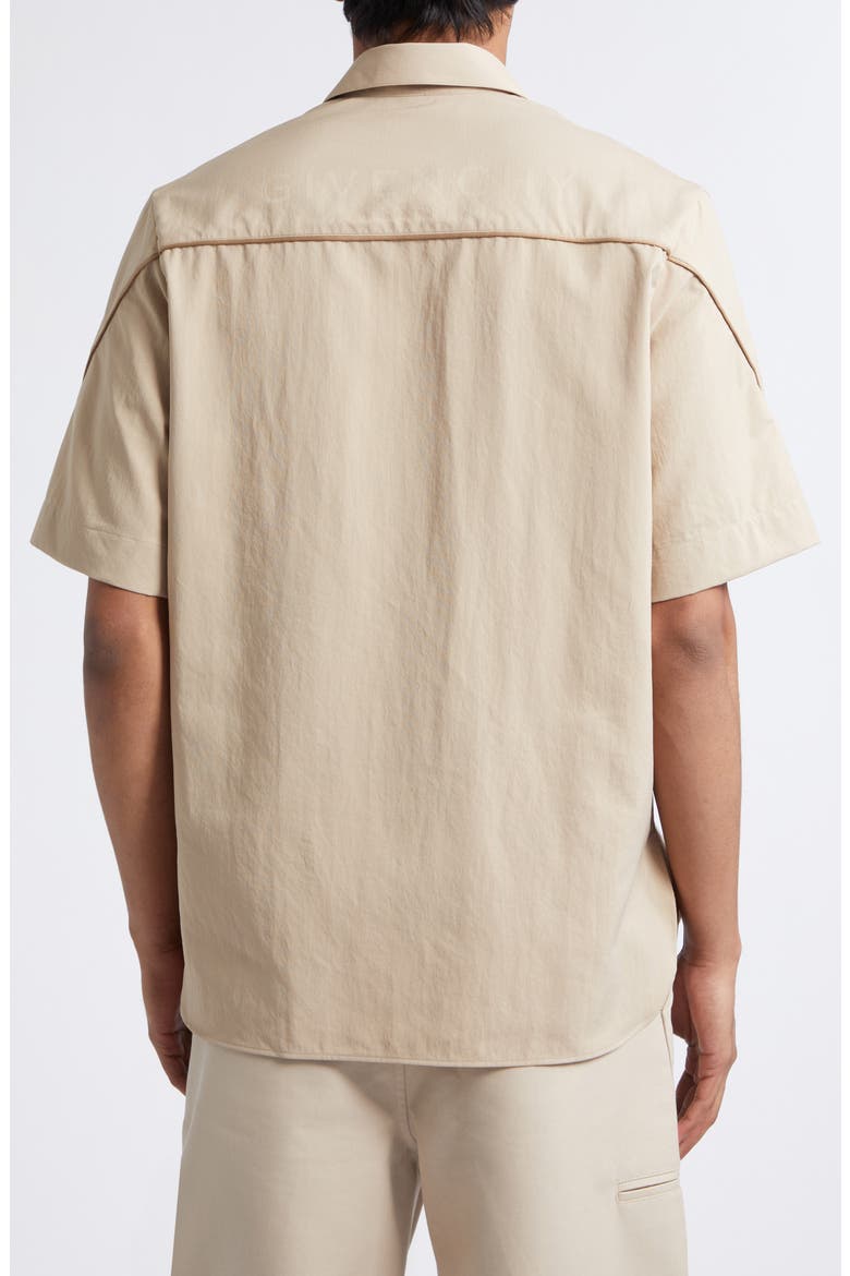 Embroidered Logo Short Sleeve Zip Shirt, Alternate, color, BEIGE