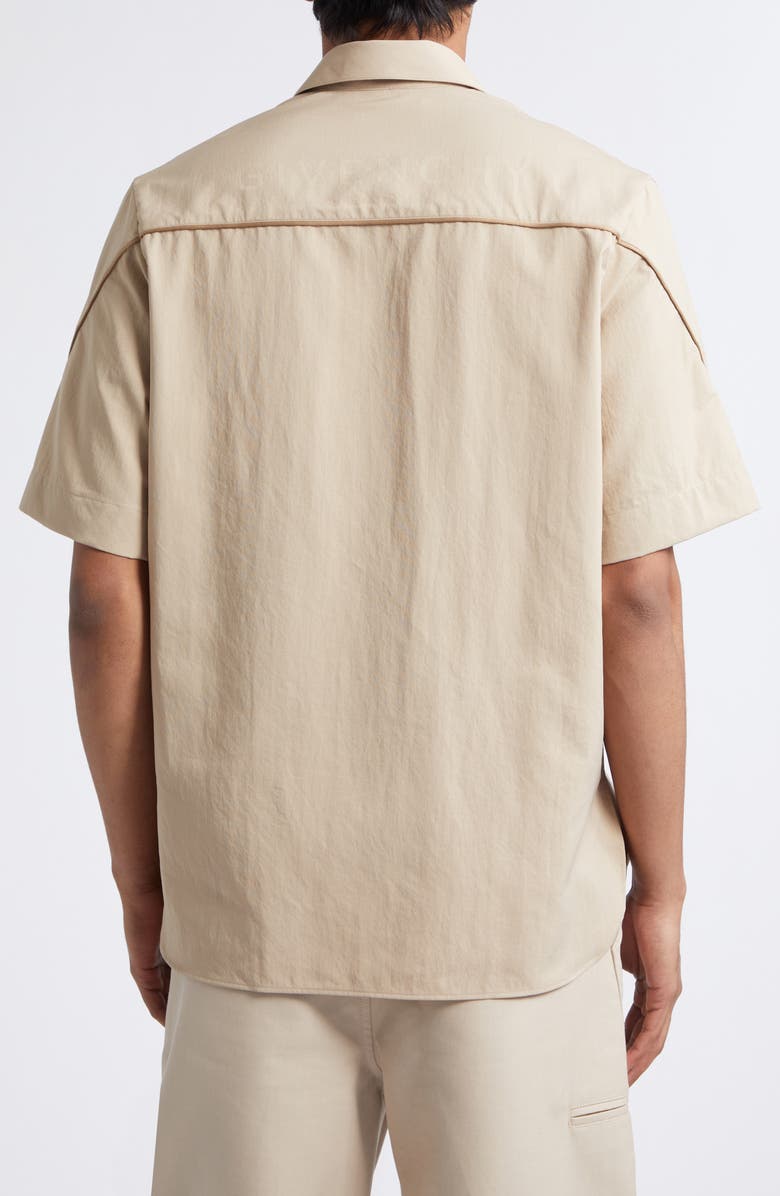 Givenchy Embroidered Logo Short Sleeve Zip Shirt, Alternate, color, Beige