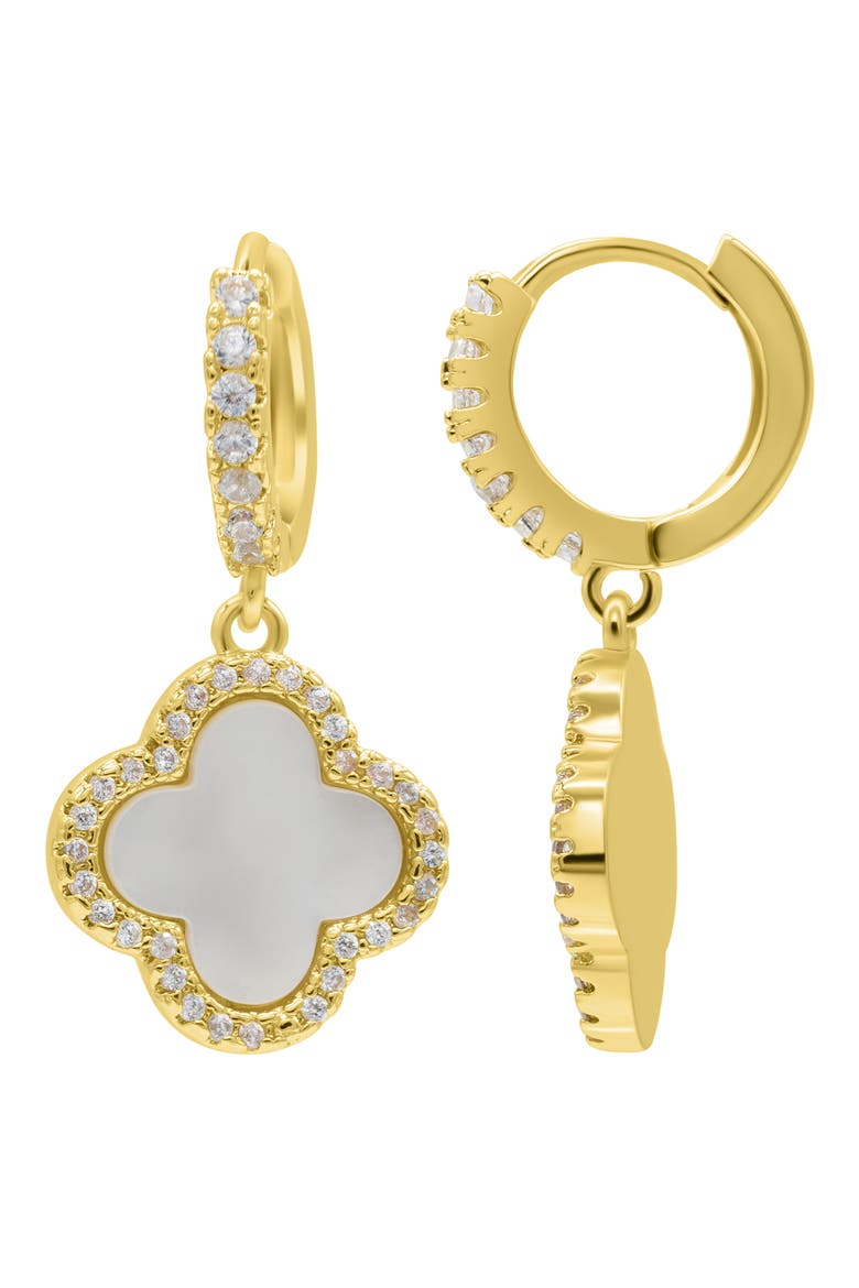 Crystal Halo Clover Hoop Earrings, Main, color, GOLD