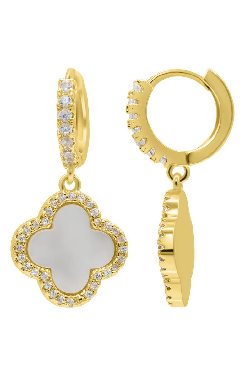 Adornia Crystal Halo Clover Hoop Earrings, Main, color, Gold