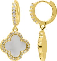 Adornia Crystal Halo Clover Hoop Earrings